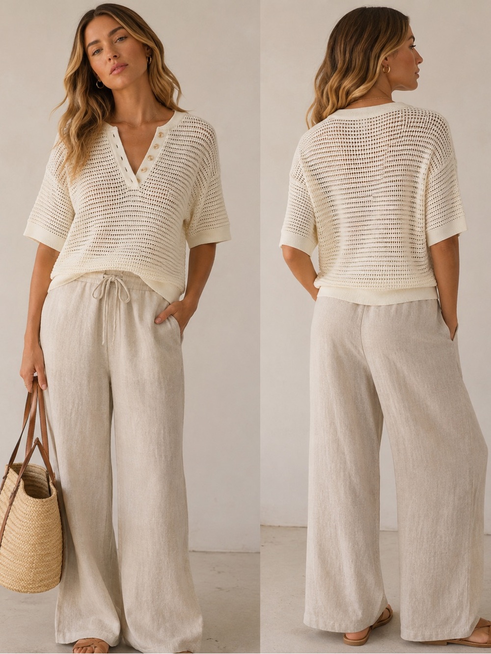 NWOT Varley Callie Ivory Open Knit Cotton Top Split Neck Small Fits Up To Med